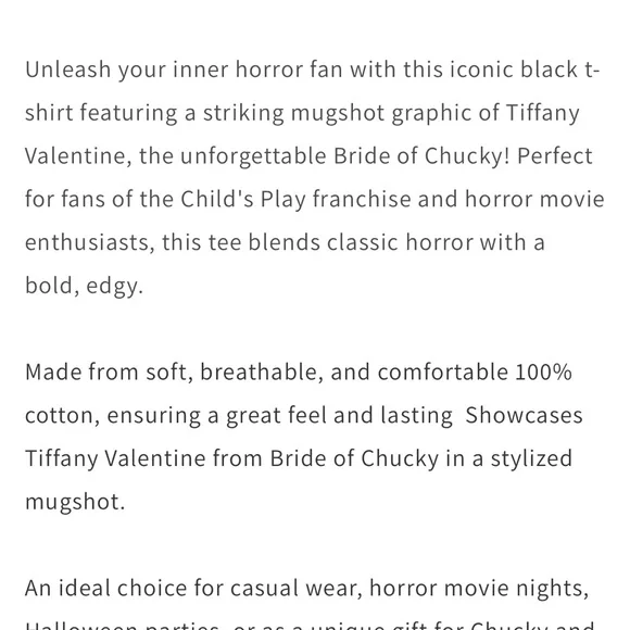 ‼️BLOWOUT SALE‼️5/$25 Black Tiffany Valentine Graphic T-Shirt - Picture 3 of 8